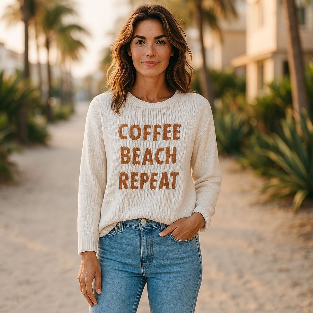 Cream Graphic Long Sleeve Sweater